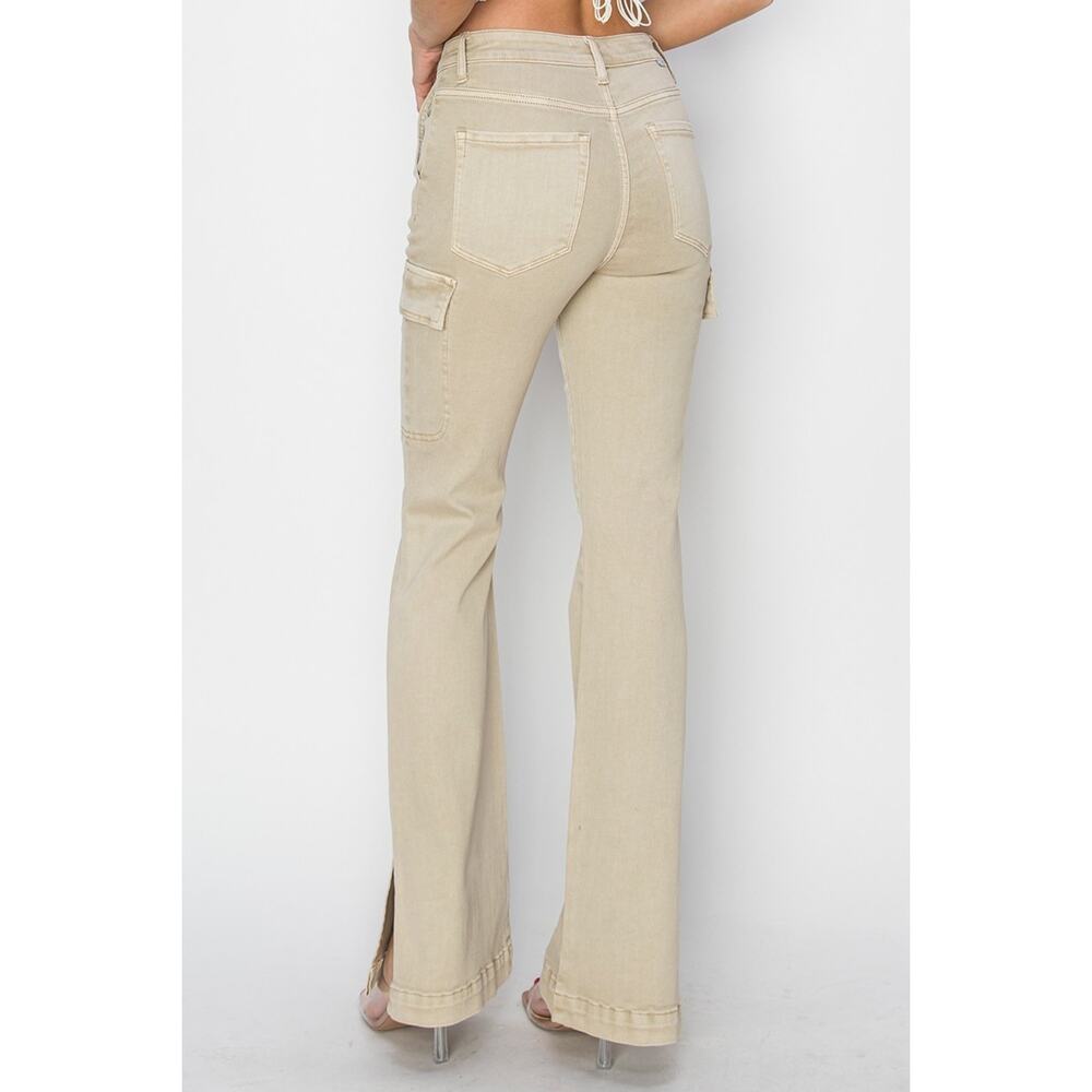 RISEN High Rise Side Slit Cargo Bootcut Jeans - RDP5649 Stone - Size 0/24 - Picture 2 of 7
